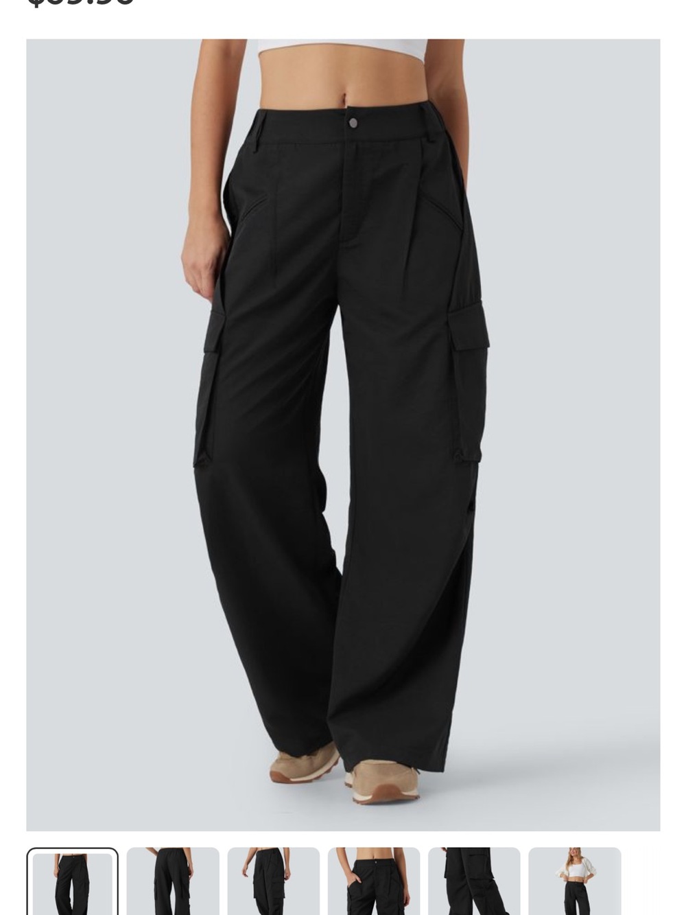 HALARA Black Wide-Leg Cargo Pants with Utility Pockets